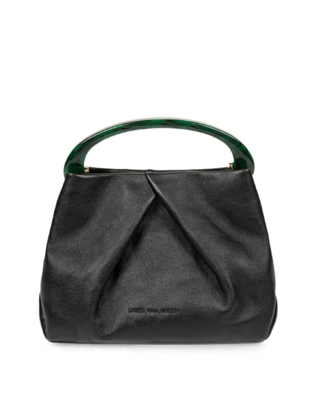 Dries Van Noten Black Small Pleated Leather Tote Bag