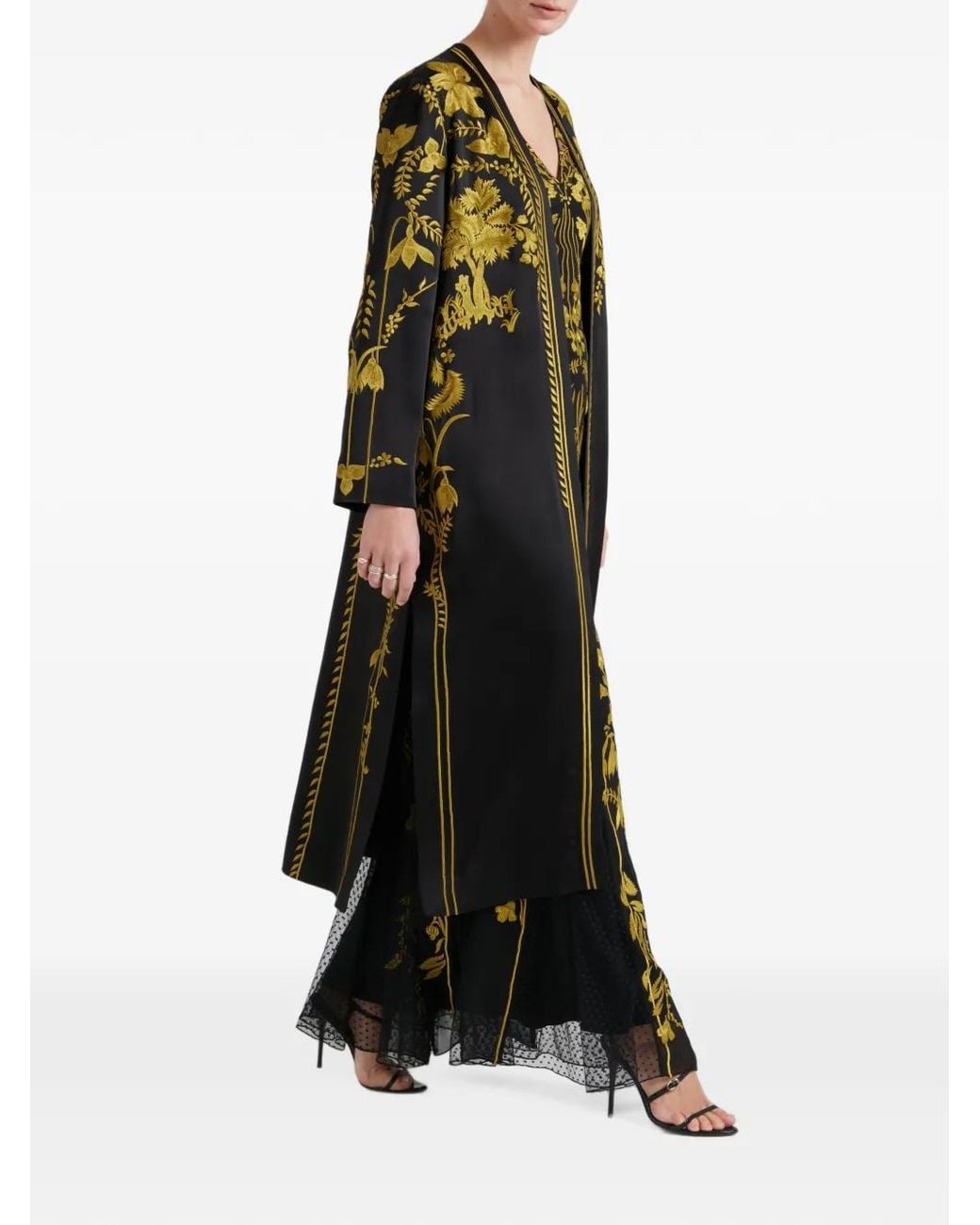 Temperley London Green Manteau Thisbe À Fleurs Brodées