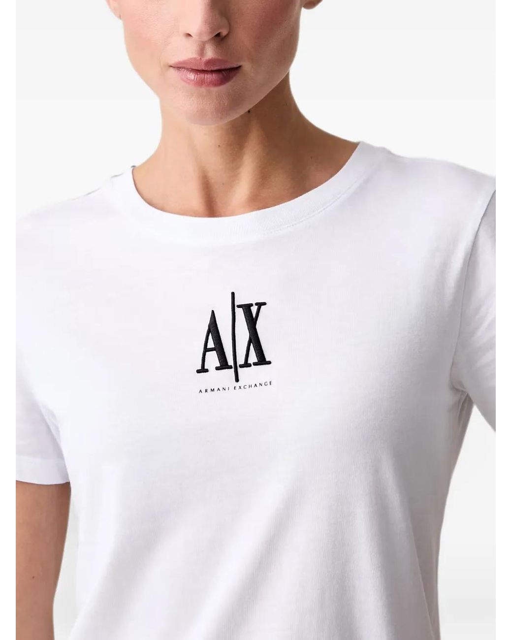 ARMANI EXCHANGE White Logo-Embroidered T-Shirt