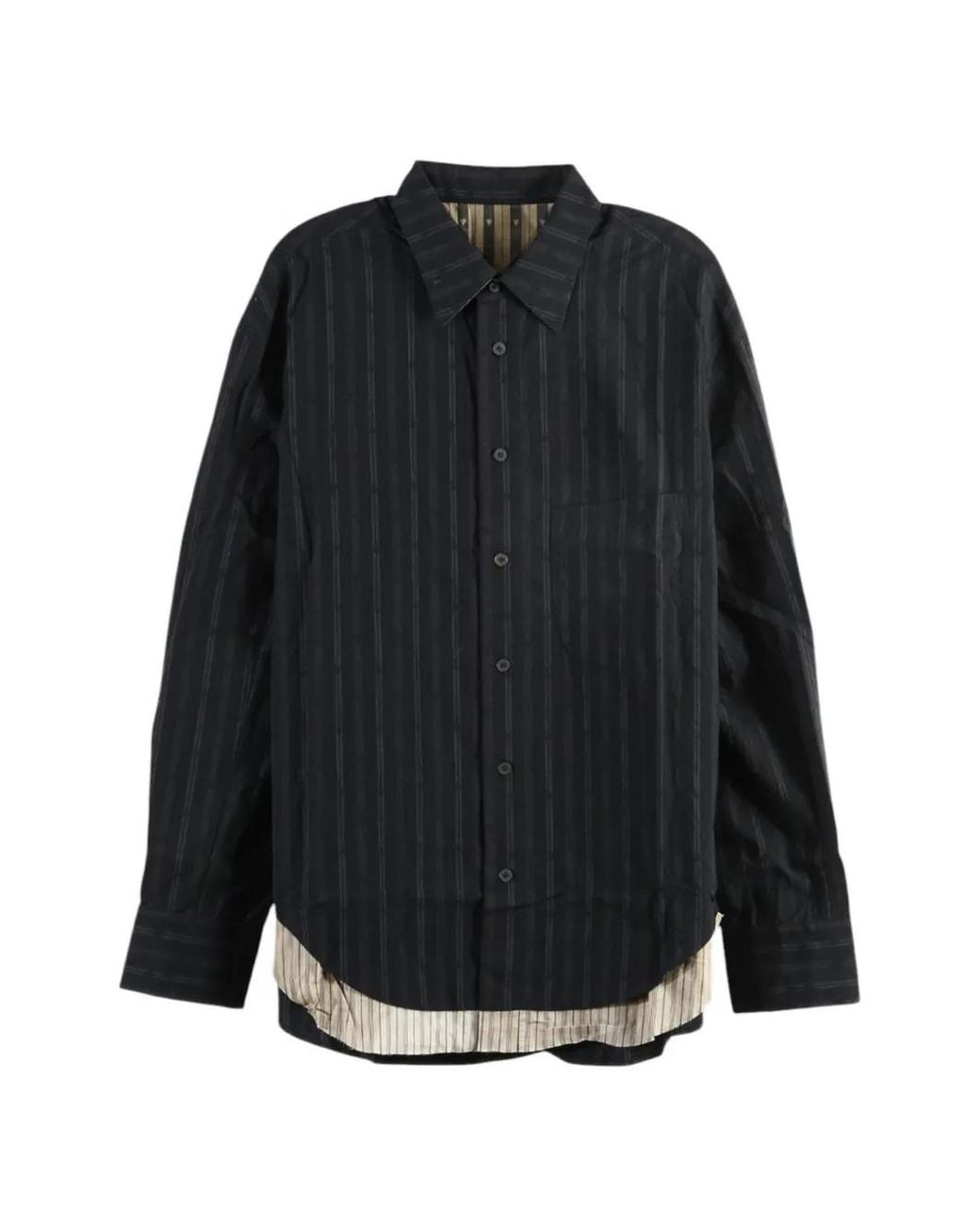 Ziggy Chen Black Striped Layered-Effect Shirt for men