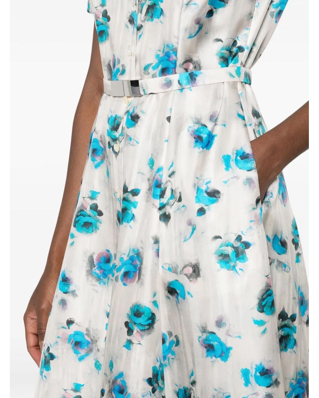 Tory Burch Blue Flared Silk Shirtdress