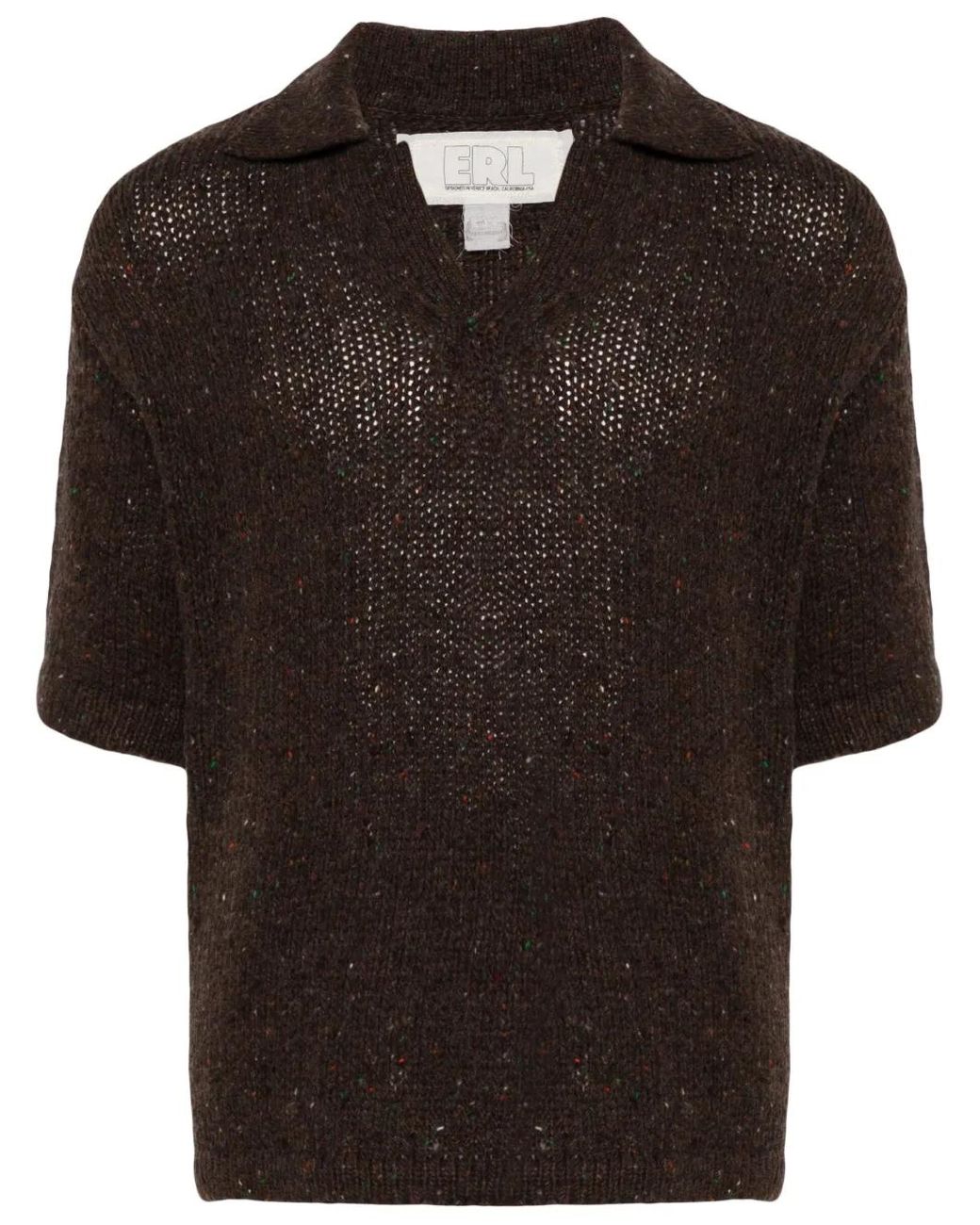 ERL Black Speckle-Knit Polo Sweater