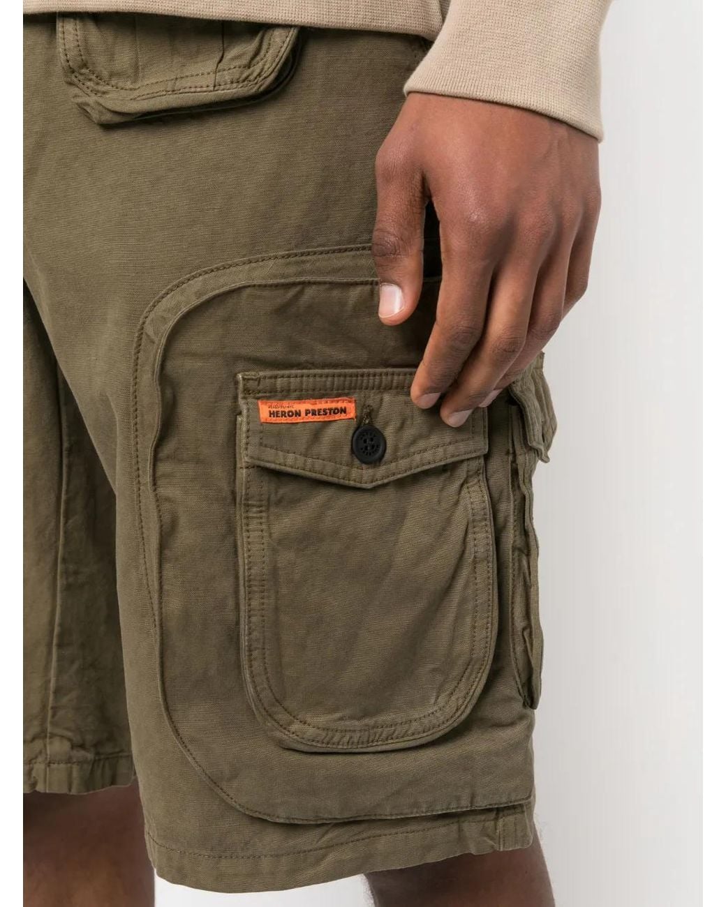 Heron Preston Green Logo Patch Knee Shorts for men