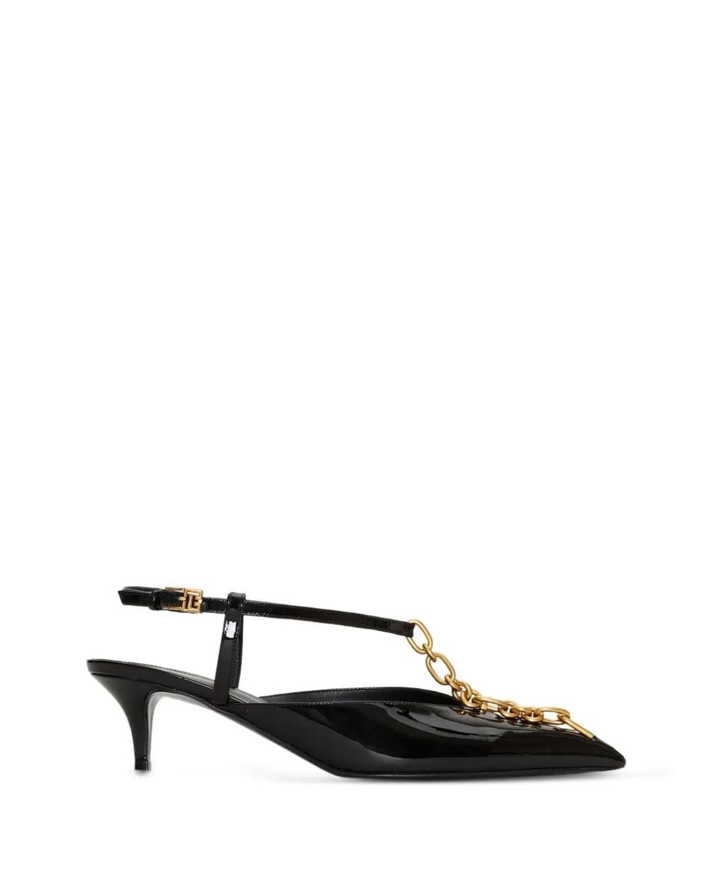 Balmain White Sync Chain Kitten Slingbacks