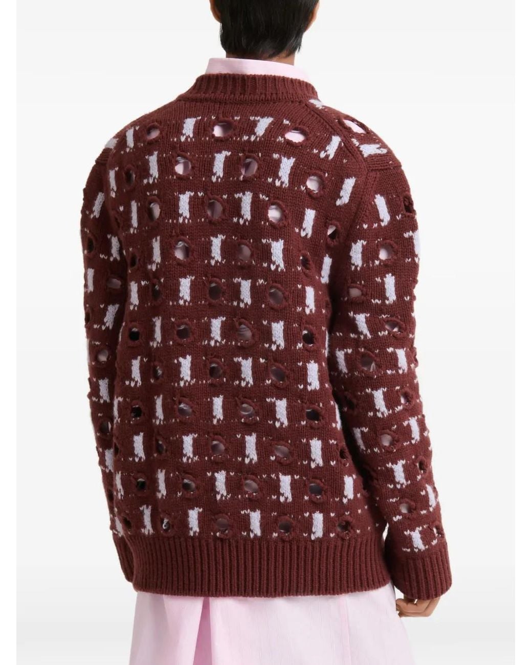 Marni Red Wool-Cashmere Sweater With Cut-Out Polka Dots for men