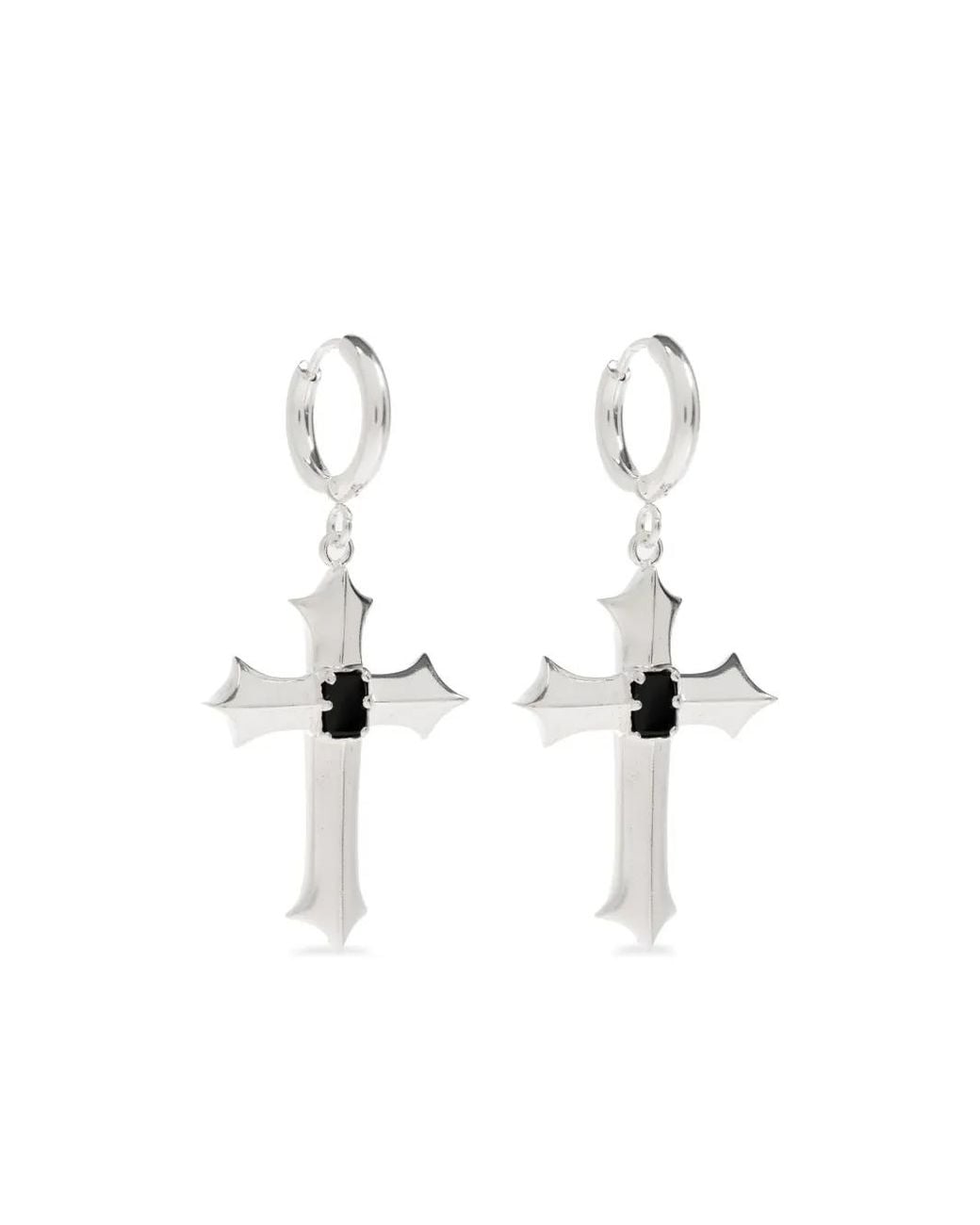 M I S B H V White Cross-Pendant Hoop Earrings