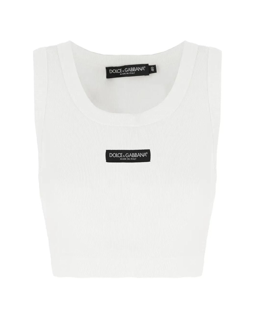 Dolce & Gabbana White Ribbed Logo Cropped Top