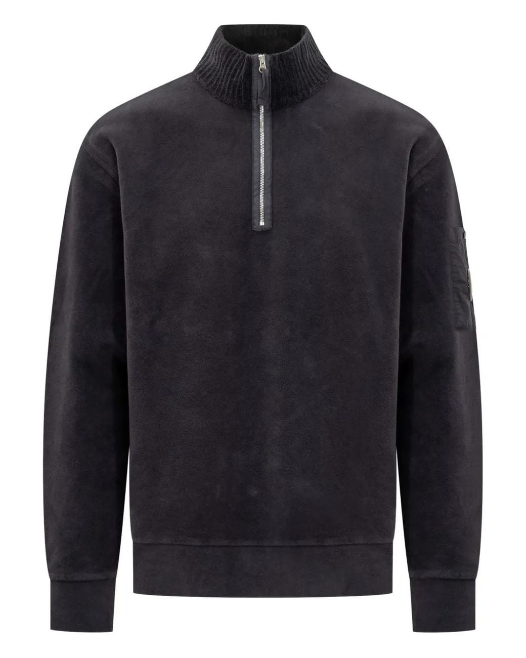 C P Company Blue Half-Zip Lens-Detail Sweatshirt for men