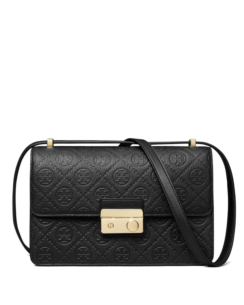 Tory Burch Black T-Monogram Embossed Leather Shoulder Bag
