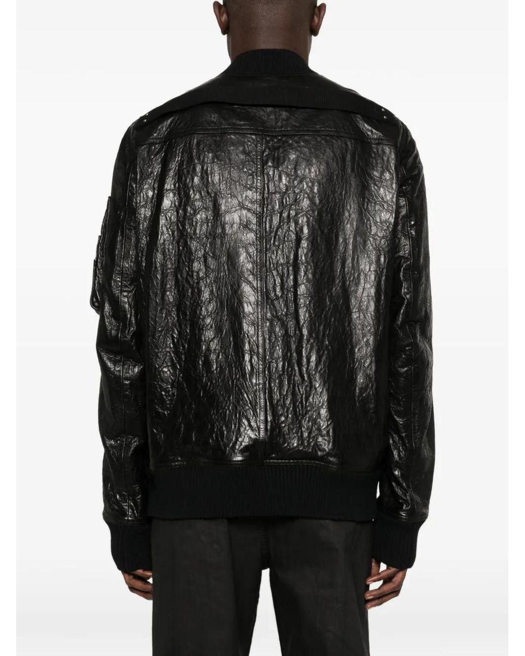 Rick Owens Black Leather Bomber Jacket for men