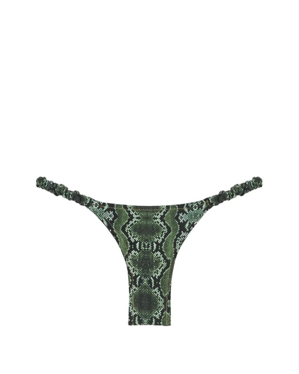 Reina Olga Green Scrunchie Snake-Print Bikini Bottoms