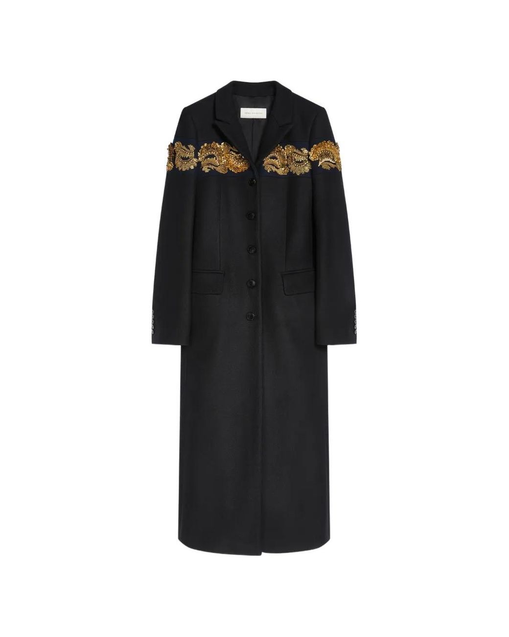 Dries Van Noten Black Embroidered Wool Coat