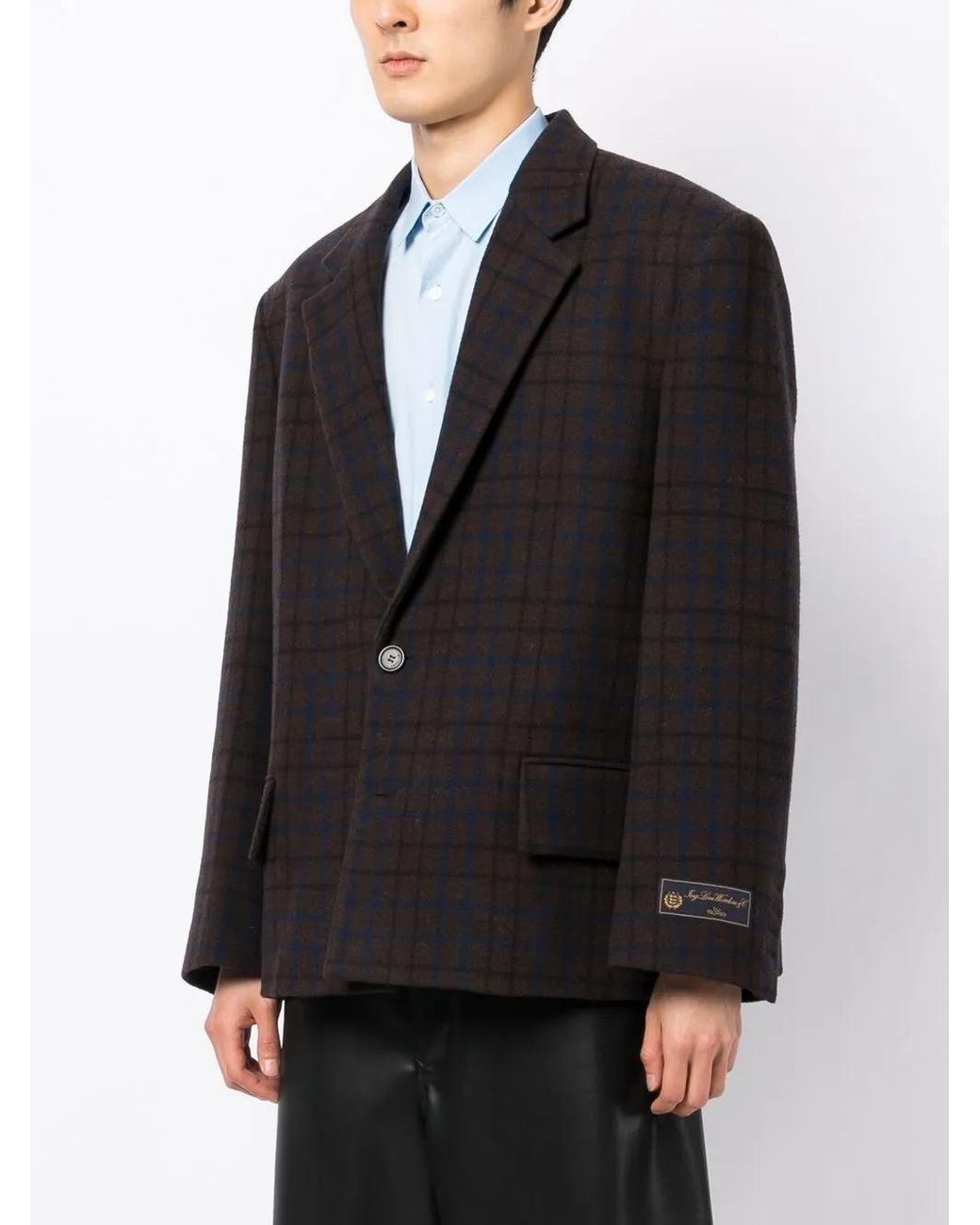 we11done Black Grid-Pattern Single-Breasted Blazer