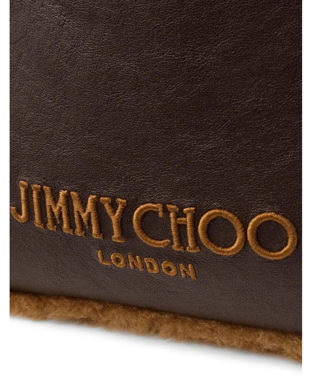 Jimmy Choo Brown Shearling-Trim Drawstring Bucket Bag