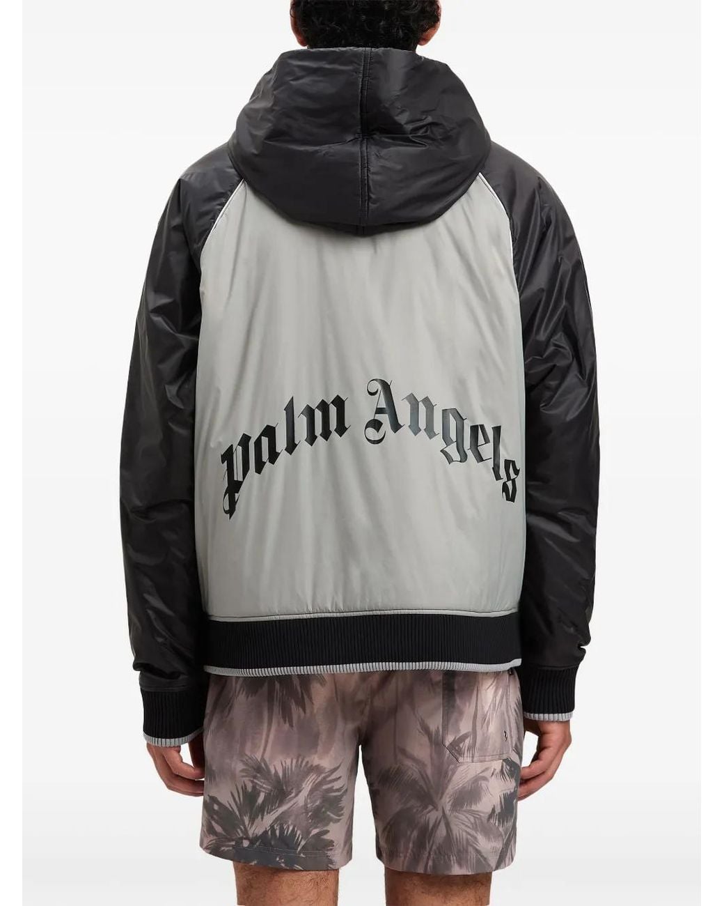 Palm Angels Black Curved-Logo Windbreaker for men