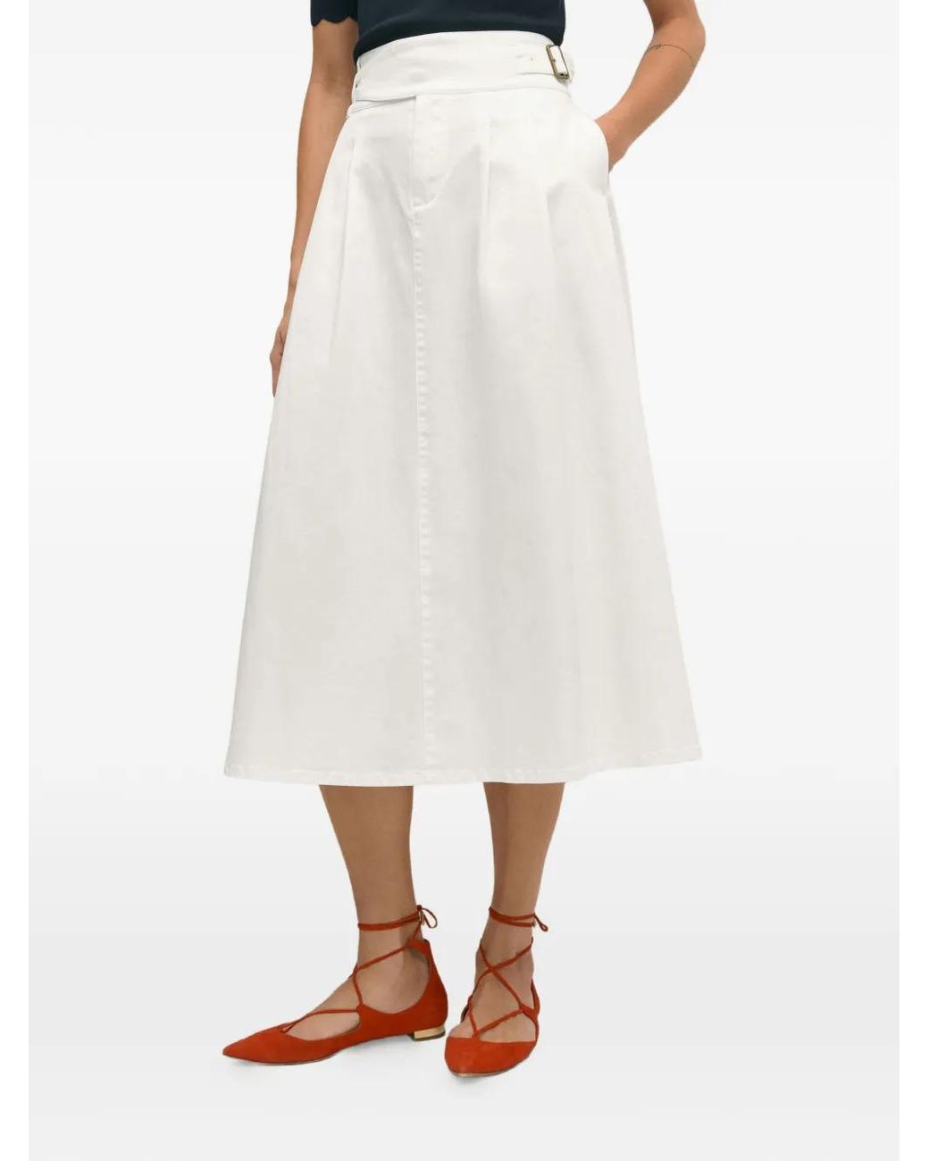 Brooks Brothers White A-Line Pleated Skirt