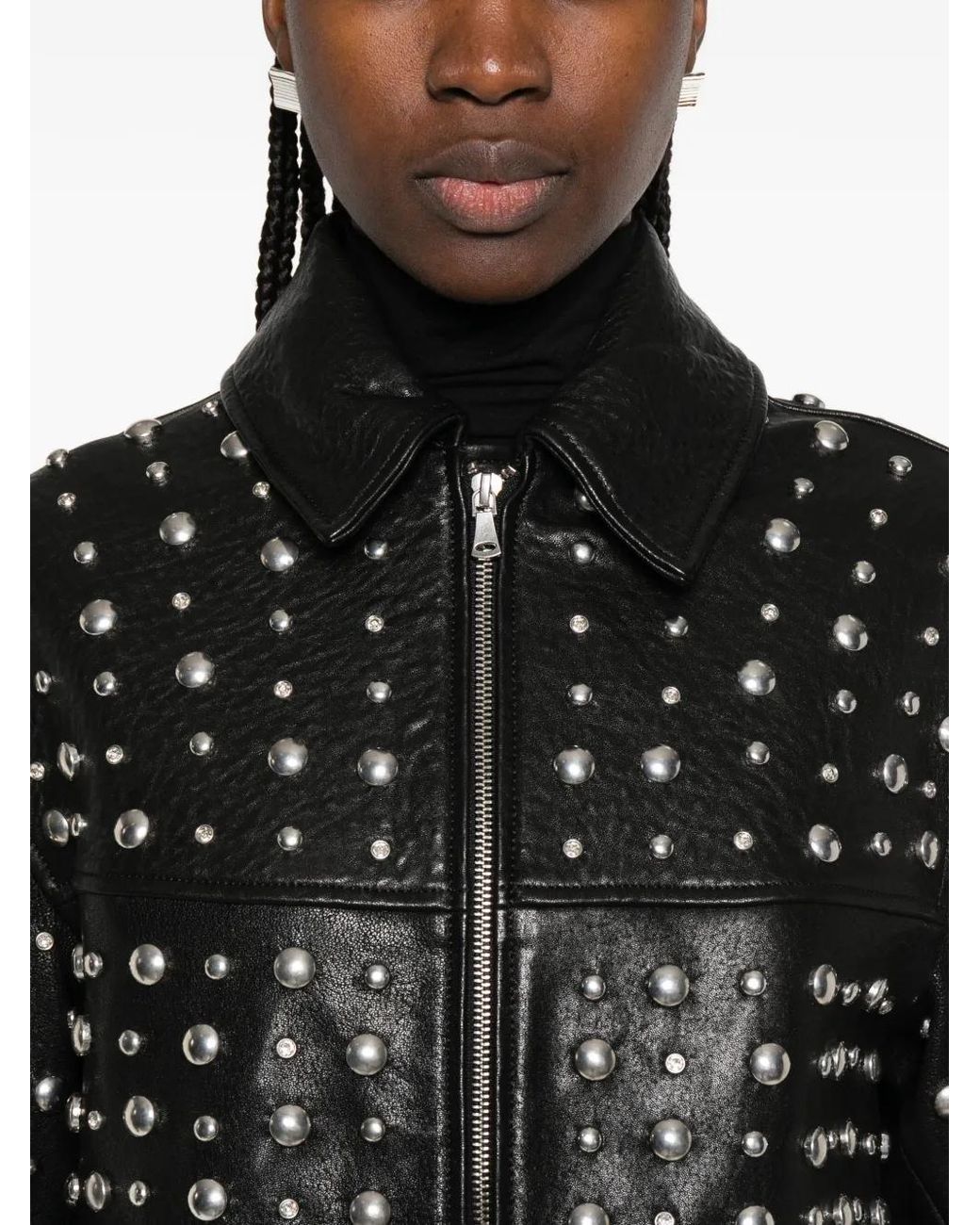 Nour Hammour Leren Jack Met Studs En Rits in het Black