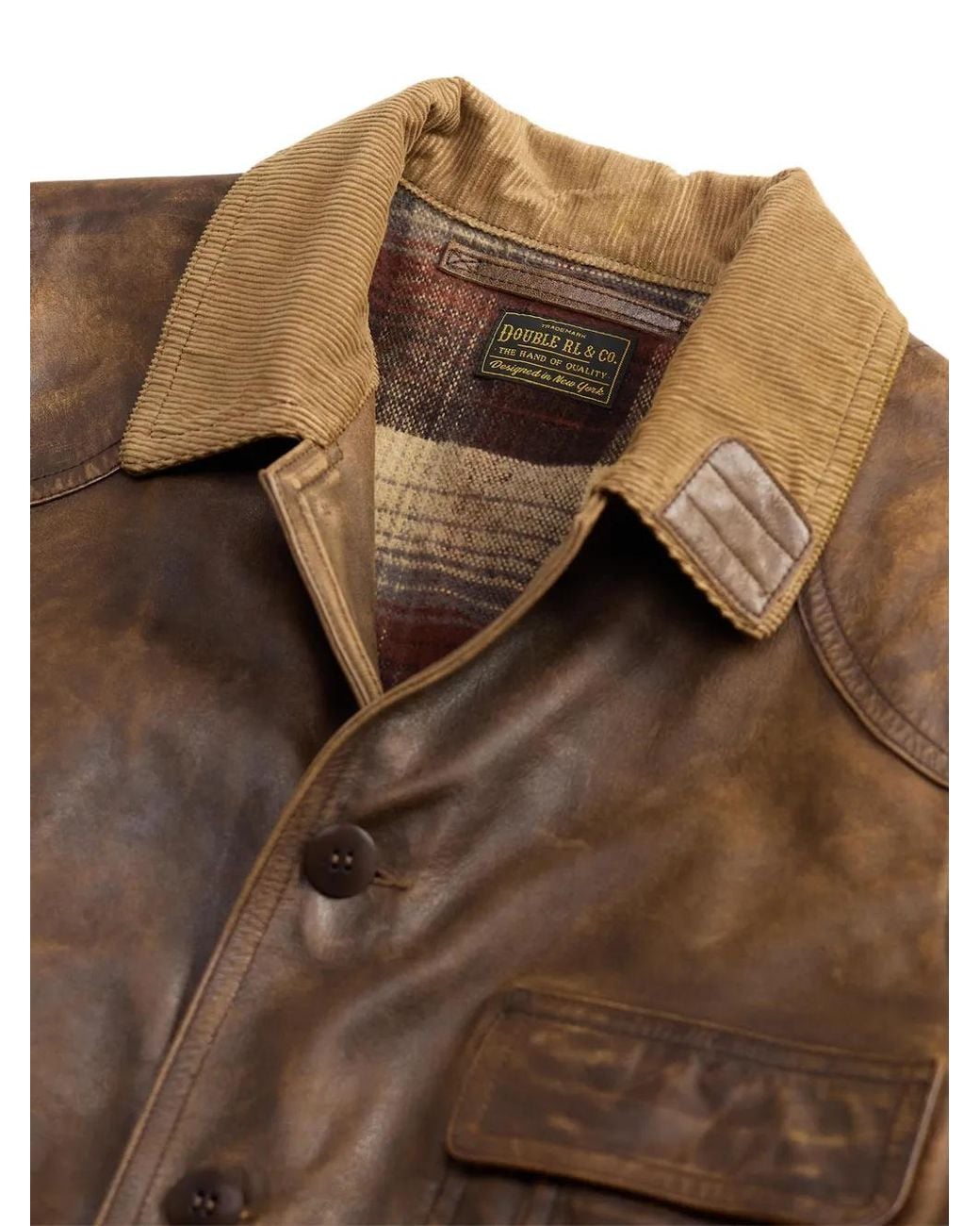 RRL Brown Corduroy-Collar Leather Jacket for men