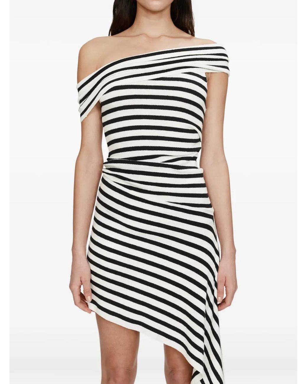 Christopher Esber White Stripe Knit Extension Drape Mini Dress