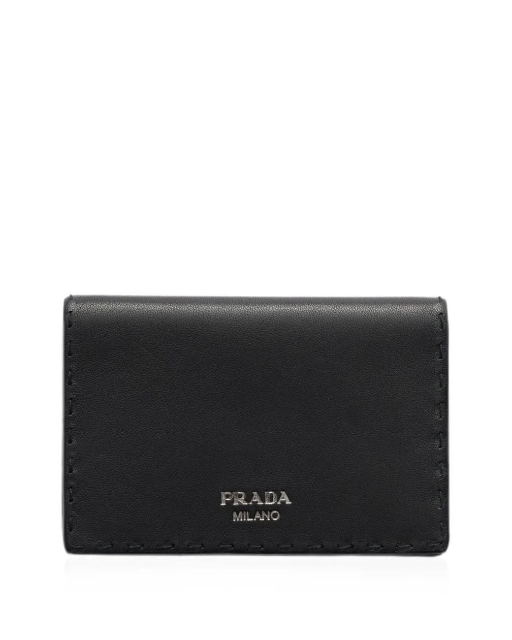 Prada Black Antiqued Leather Card Holder for men