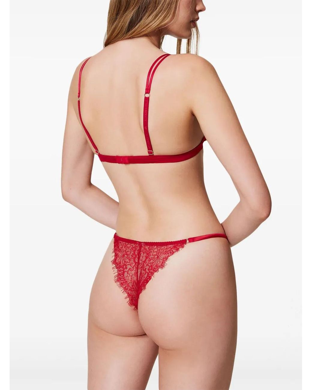 Twinset Red Lace Triangle Bra And Briefs Set