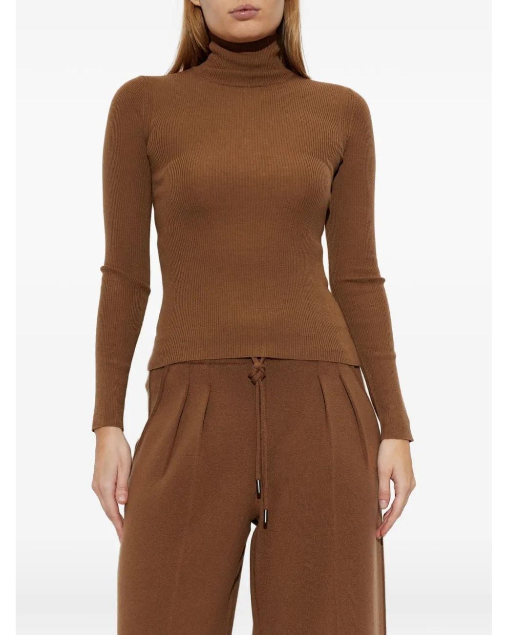 Max Mara Brown Wool Yarn Roll-Neck Sweater