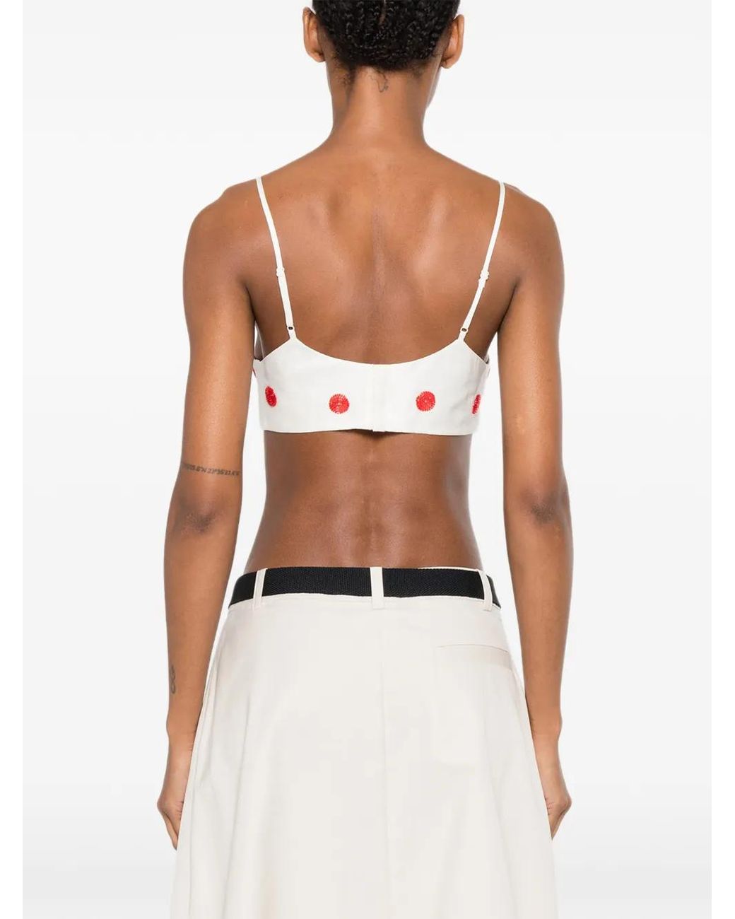 Maje White Embroidered Linen And Silk Crop Top