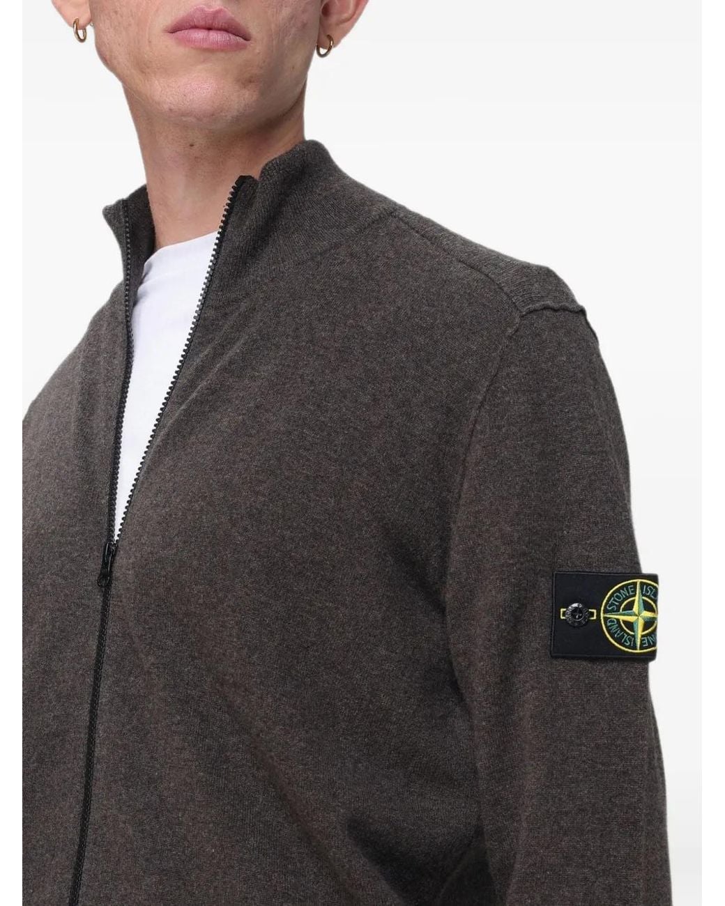 Stone Island Gray Zip-Up High-Neck Cardigan for men