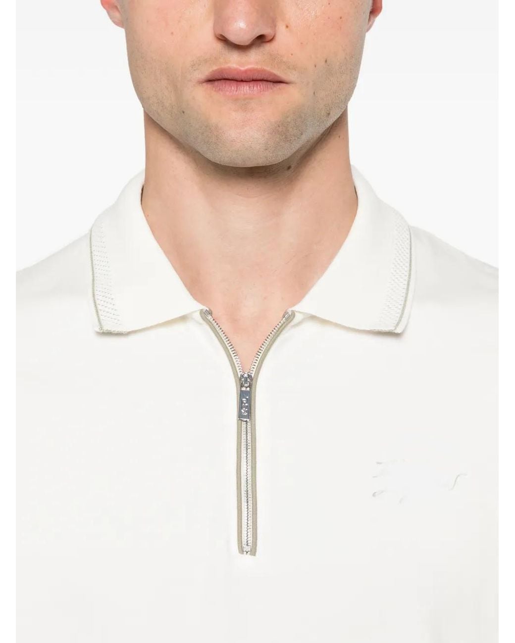 Karl Lagerfeld White Zip-Fastening Polo Shirt for men
