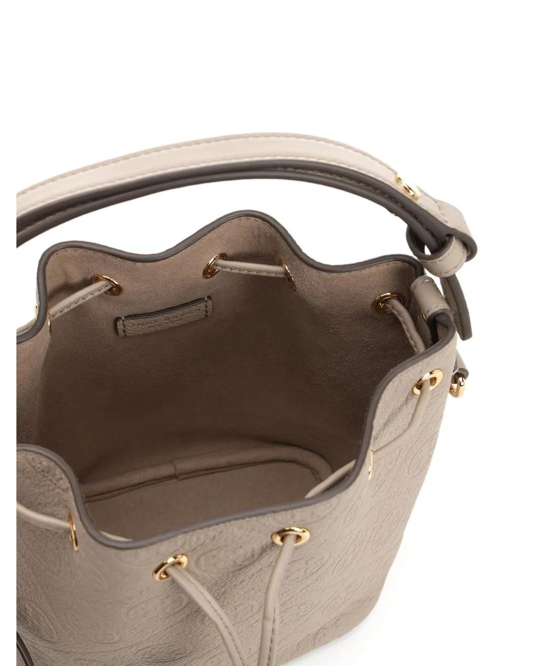 Tory Burch Metallic T Monogram Pebbled Mini Bucket Bag