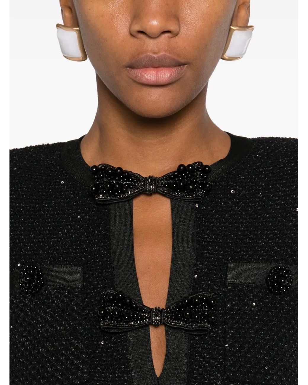 Self-Portrait Black Bow Embellished Midi Dress