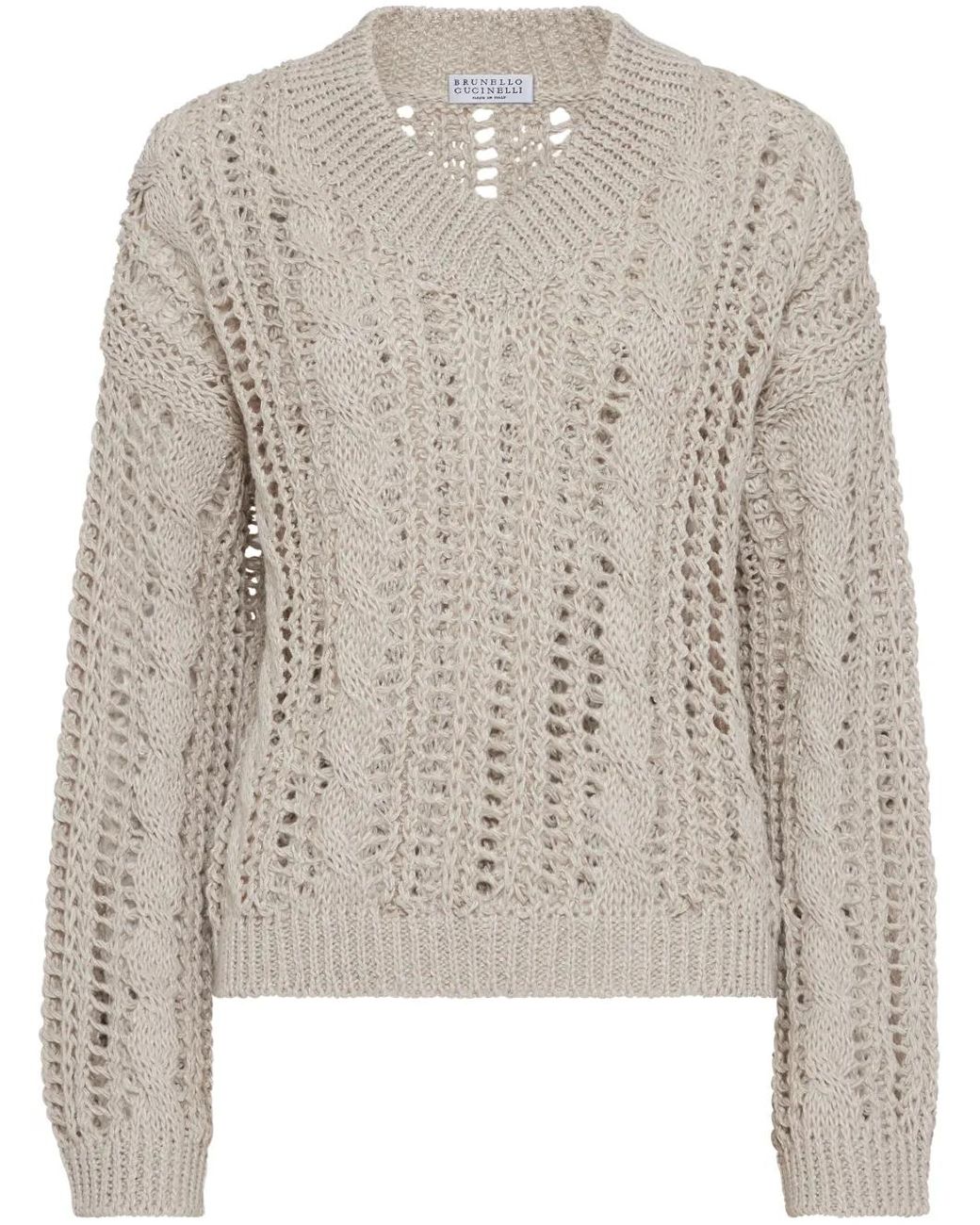 Brunello Cucinelli Multicolor Pullover Mit Lochstrickmuster