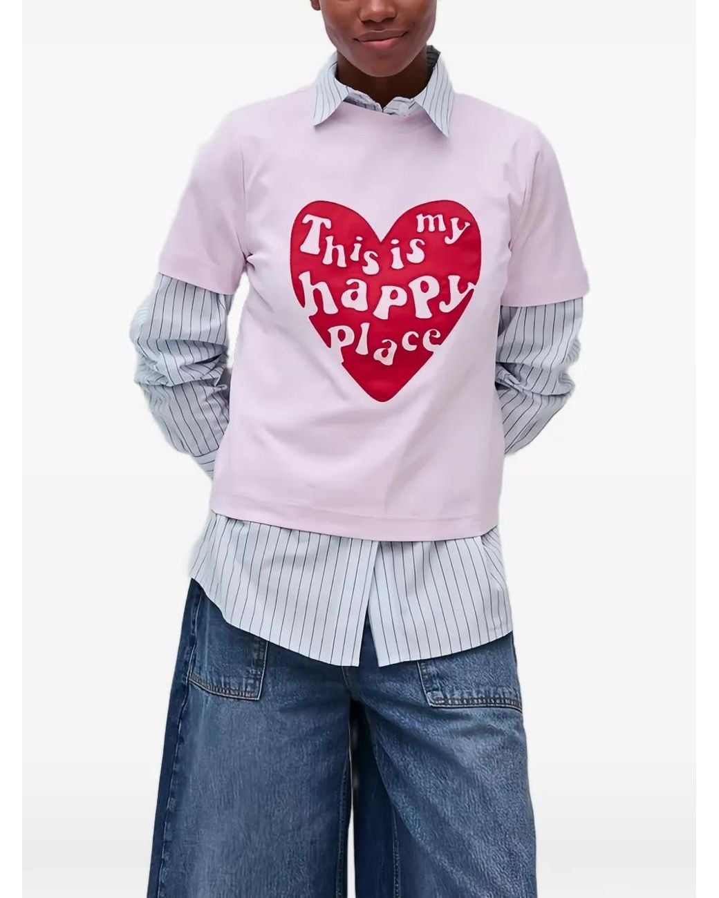 Benetton Gray Heart-Print T-Shirt