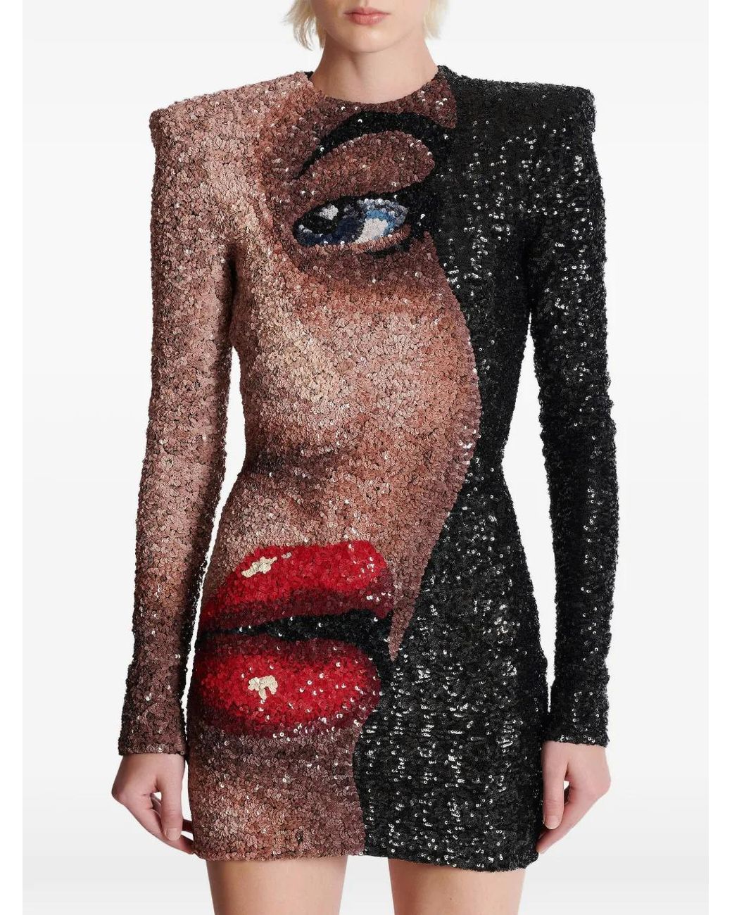 Balmain Red Partial Face Short Dress