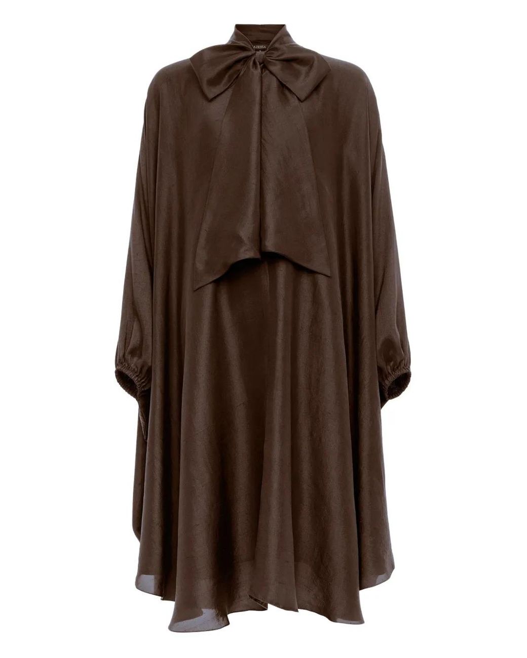 Azeeza Brown Emlyn Bow-Neck Midi Dress
