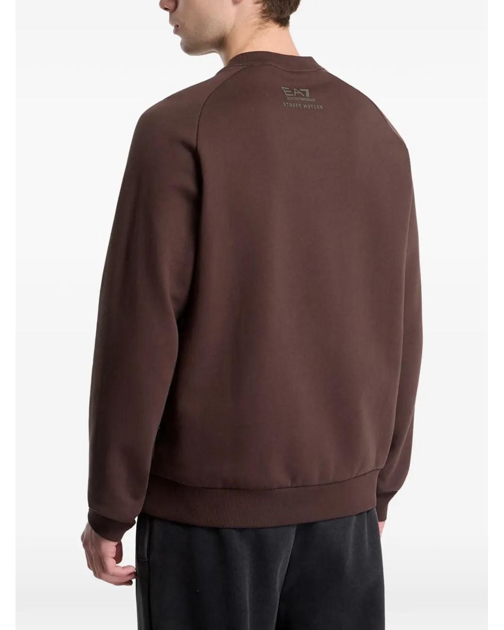 EA7 Brown Graphic-Print Raglan-Sleeve Sweater for men