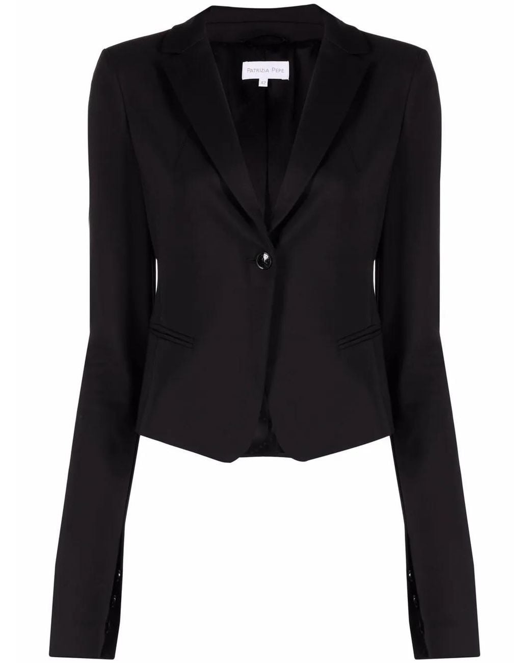 Patrizia Pepe Black Single-Breasted Slit-Sleeve Blazer
