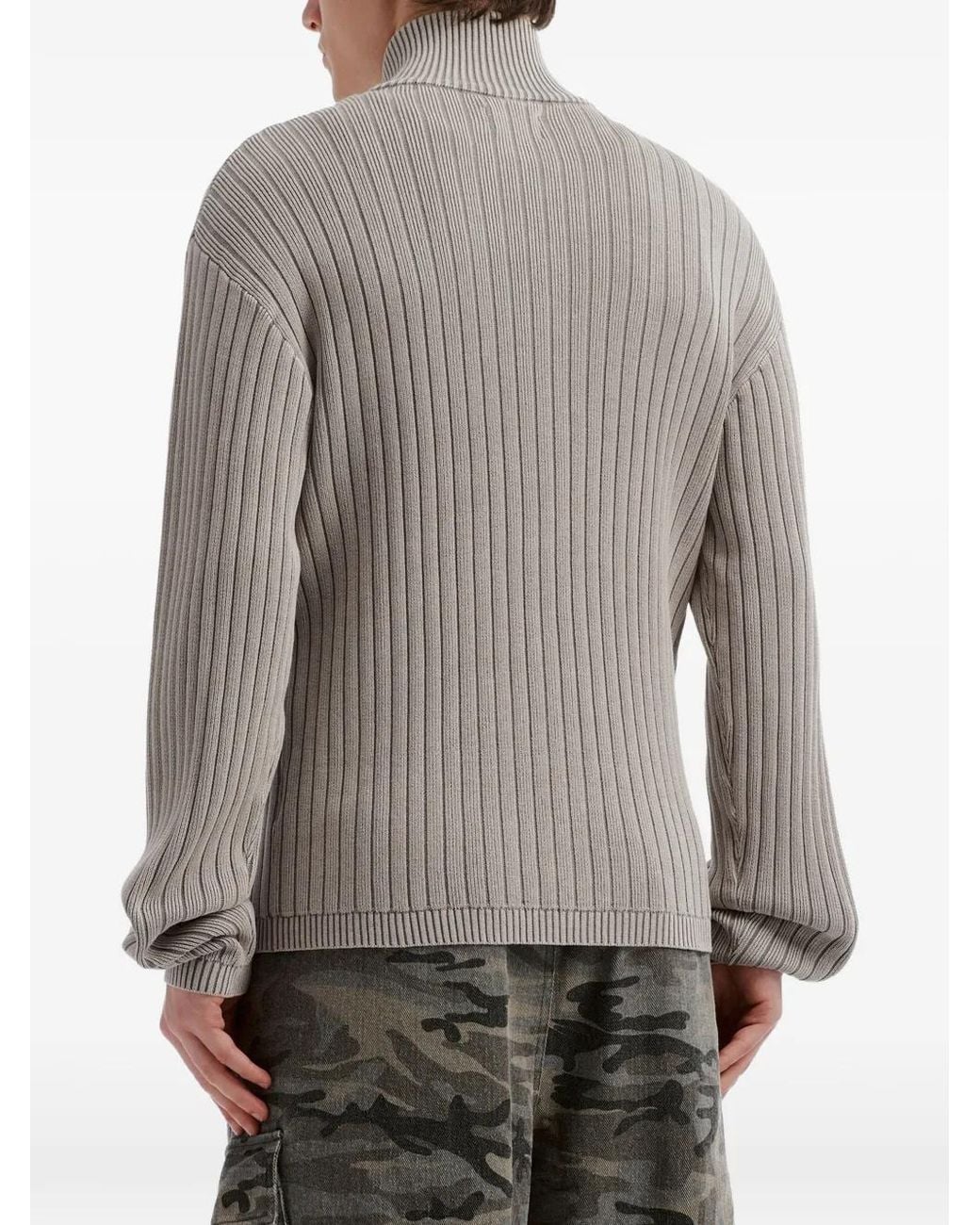 Izzue Gray Ribbed-Knit Zip-Up Cardigan for men