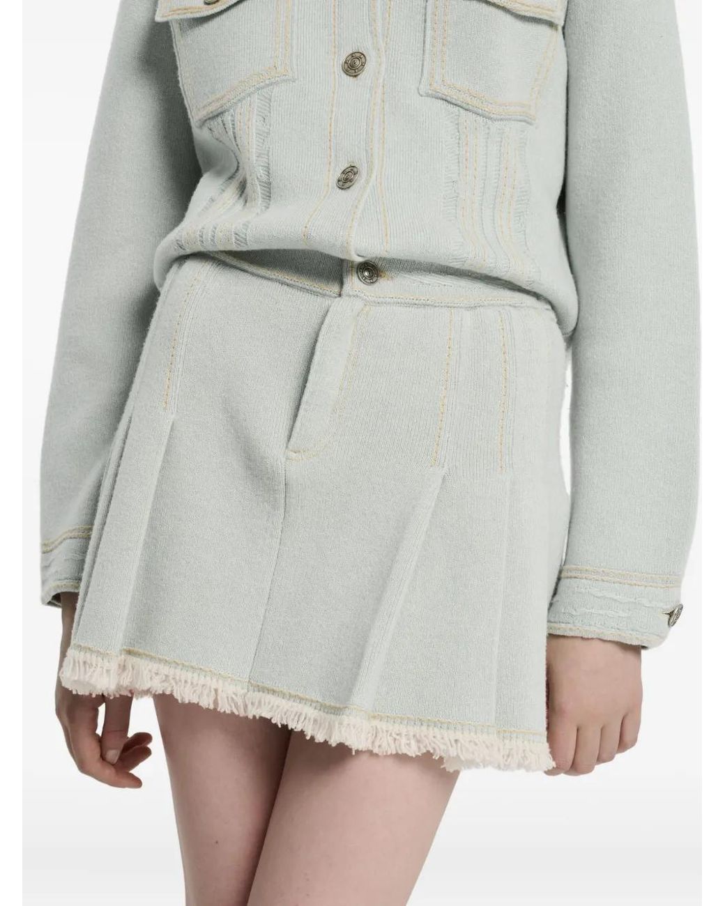 Barrie White Pleated Buckled Skirt