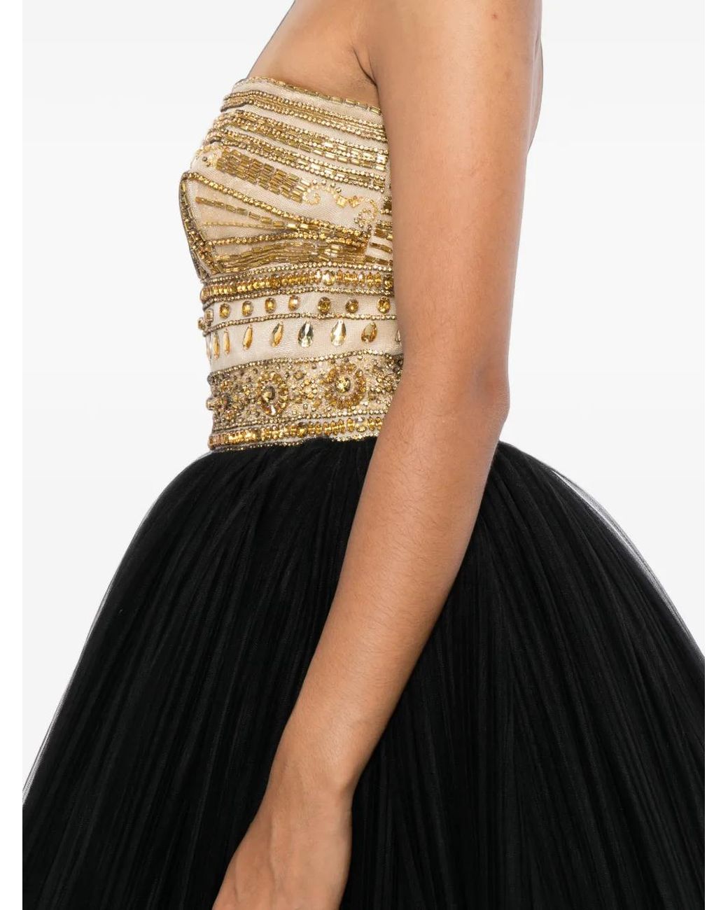 Naeem Khan Black Beaded-Bodice Layered Gown