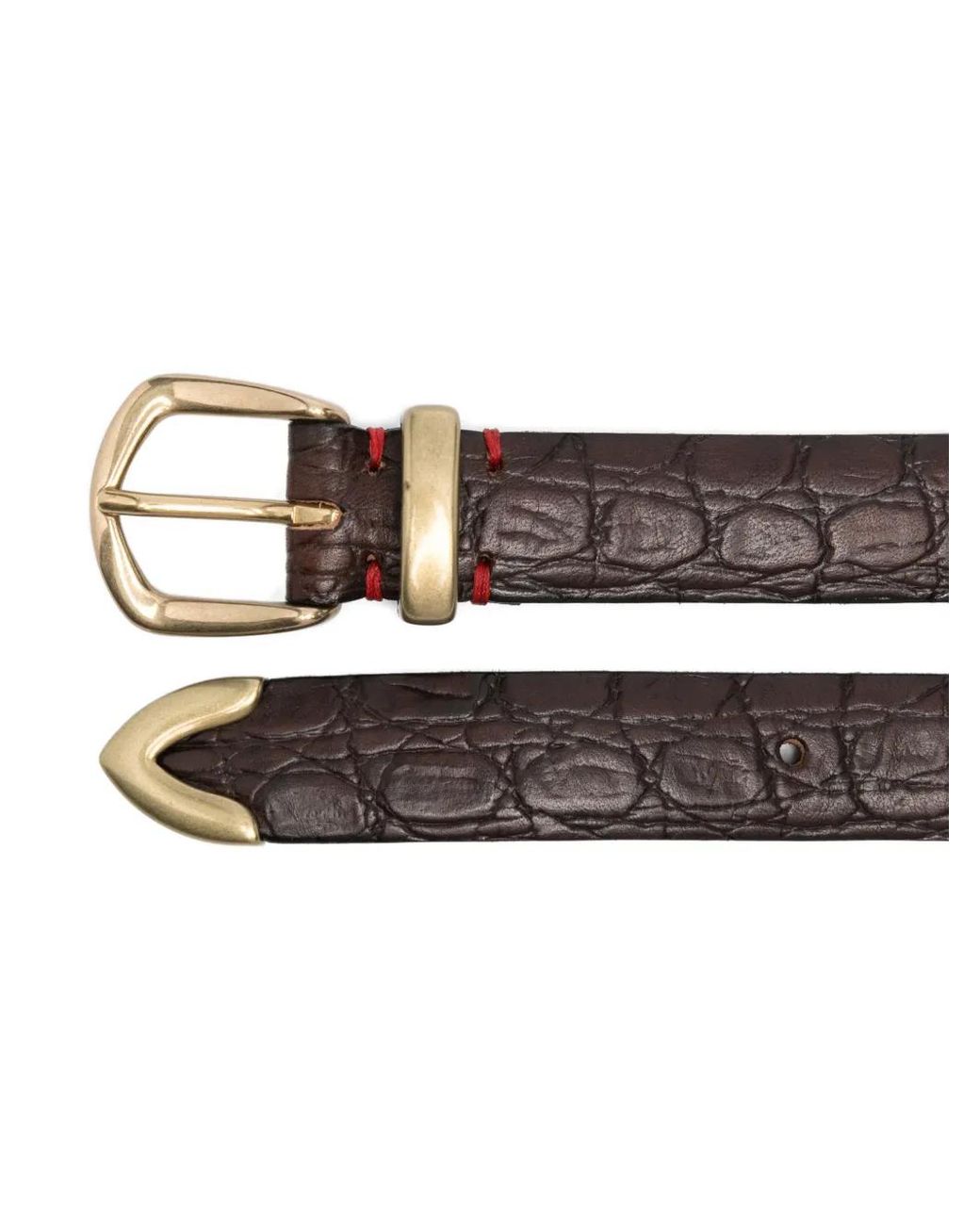 Eleventy Brown Croc-Effect Leather Belt for men