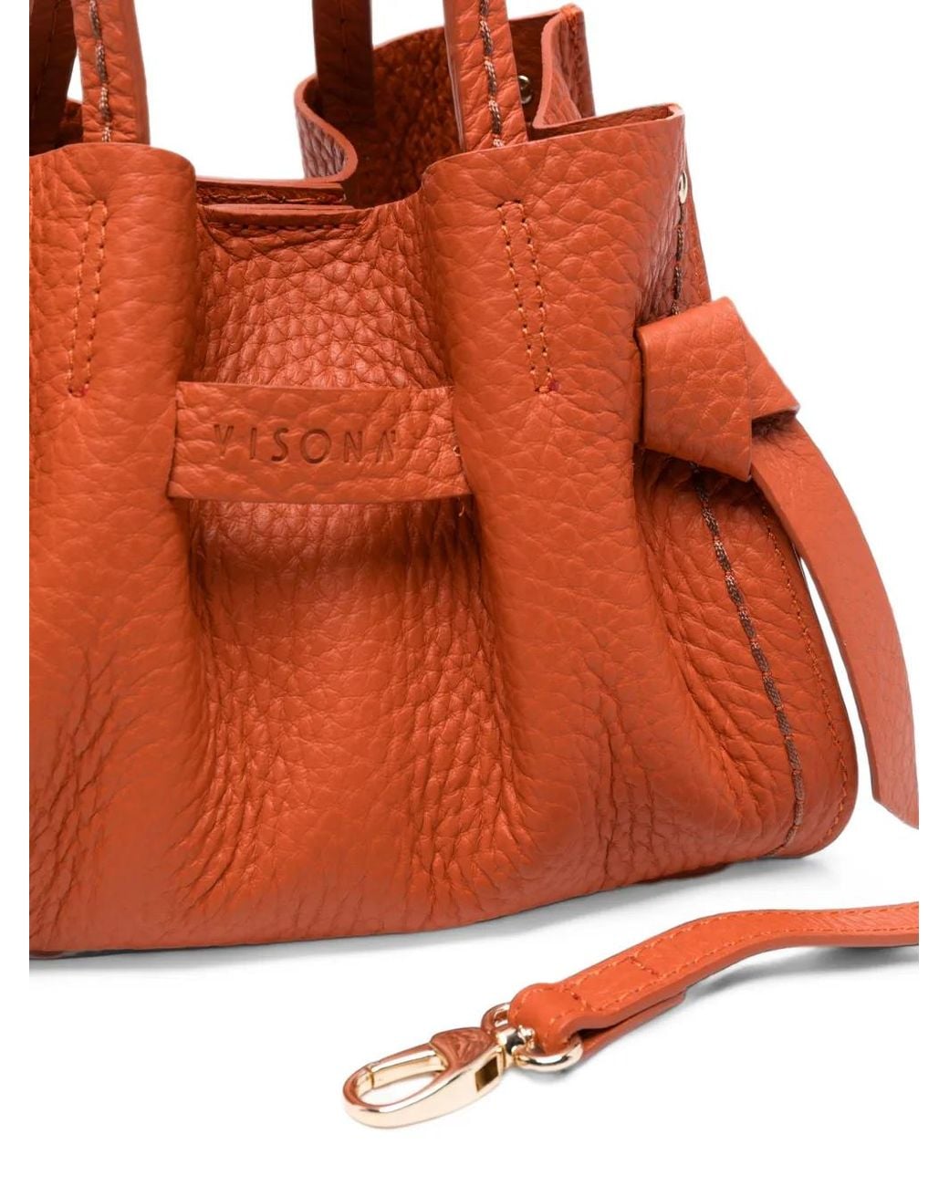 VISONA Orange Vittoria Grained Leather Tote Bag