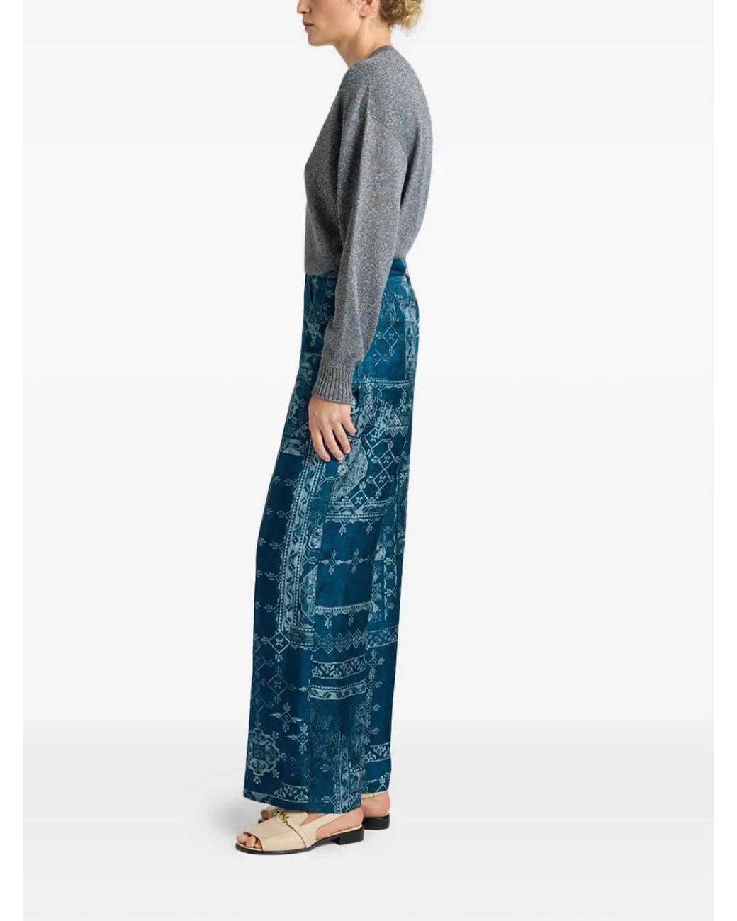 Momoní Blue Printed Straight Trousers