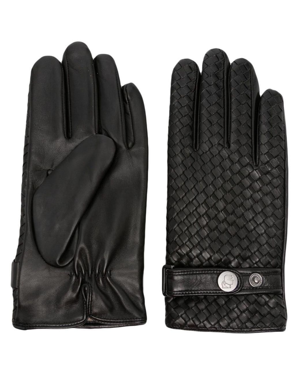 Karl Lagerfeld Interwoven-design Leather Gloves in Black for Men | Lyst