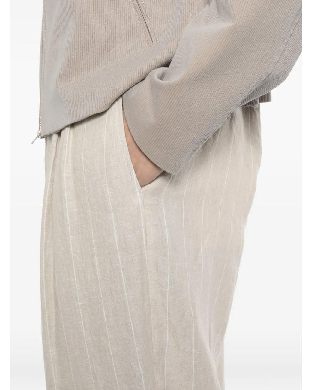 Giorgio Armani White Striped Linen Trousers for men