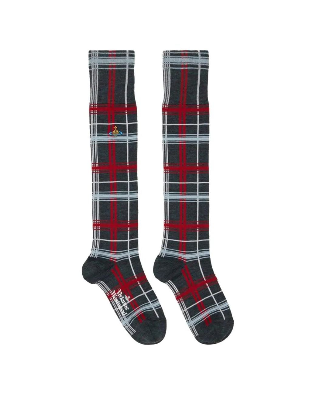 Vivienne Westwood White Multicheck High Sock