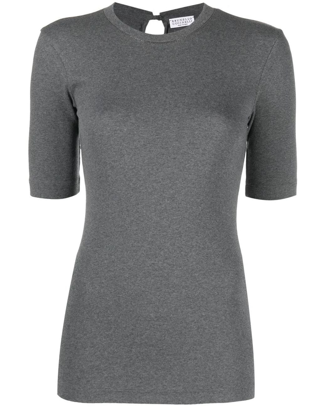 Brunello Cucinelli Gray Short-Sleeve Knitted Top