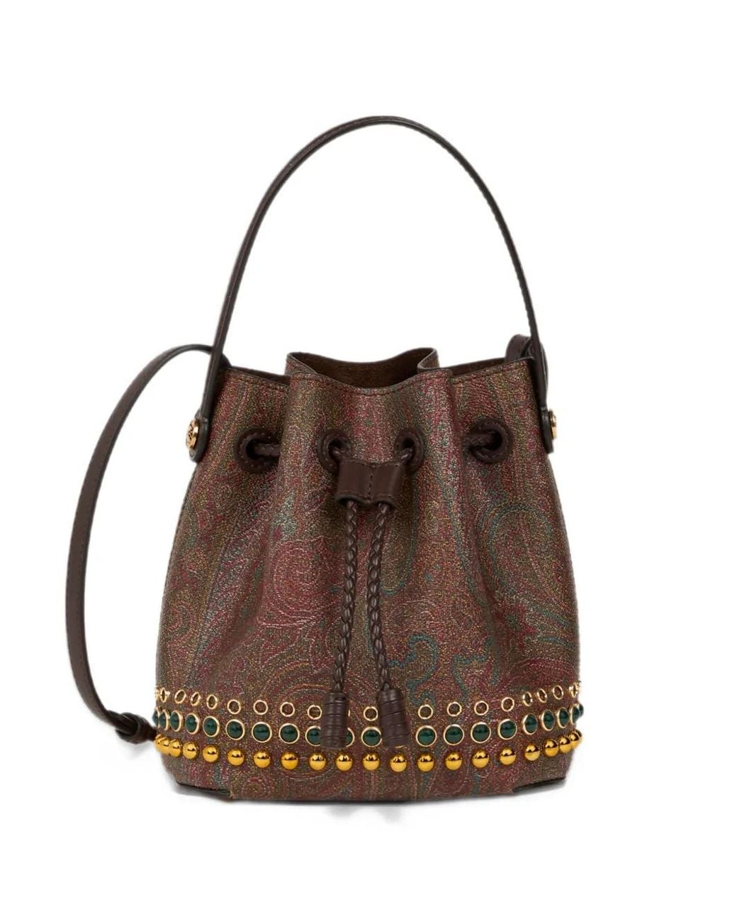Etro Brown Mini Arnica Bucket Bag With Studs
