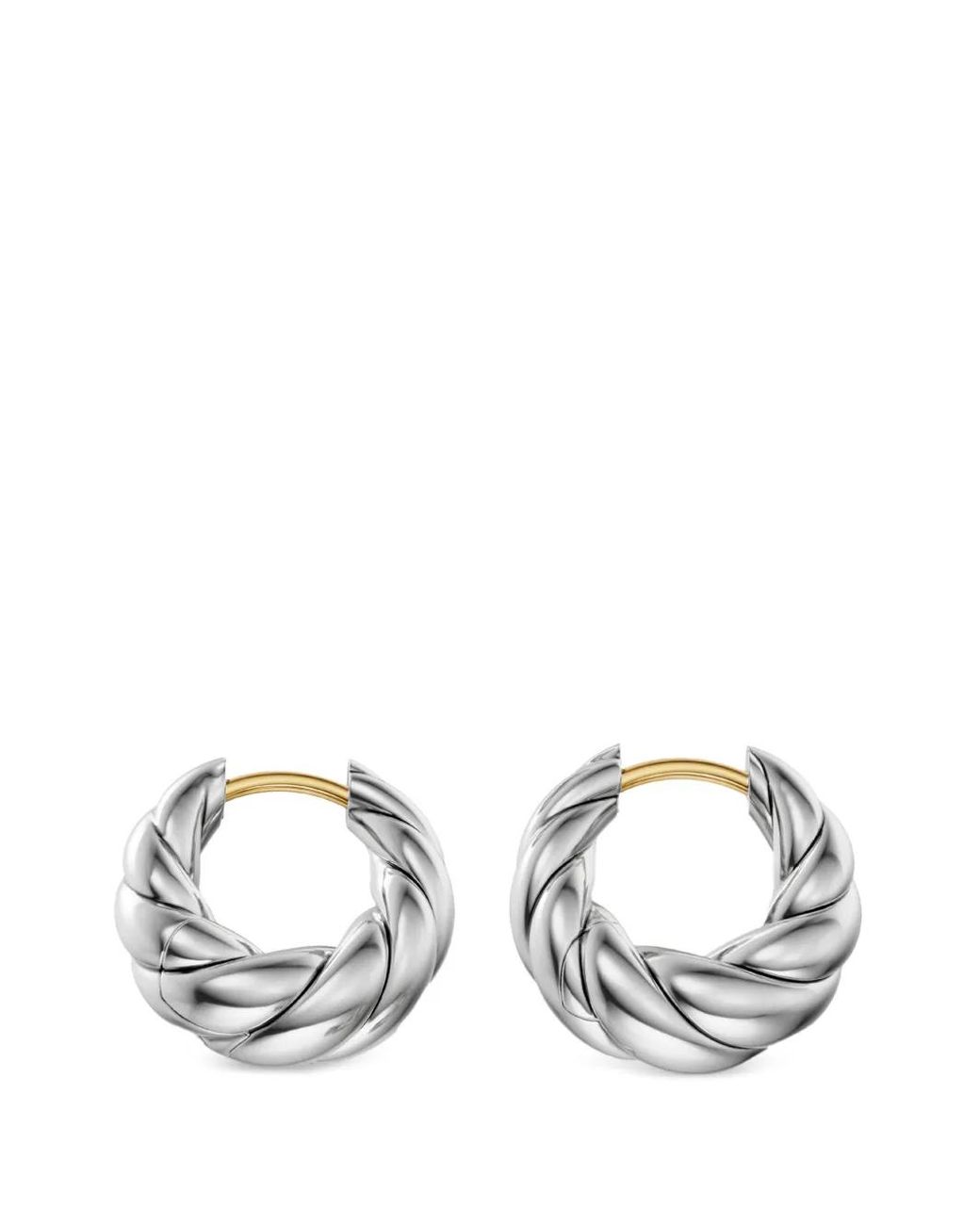 David Yurman White Sculpted Cable Tapered Hoop Earrings