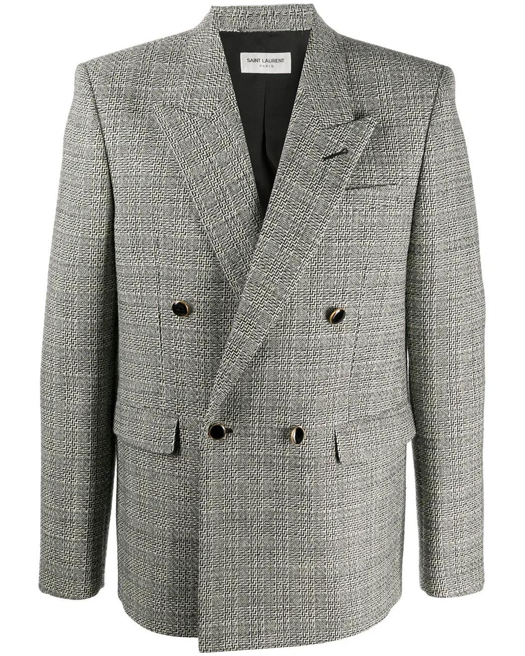 Saint Laurent Gray Deconstructed Check Double-Breasted Blazer for men